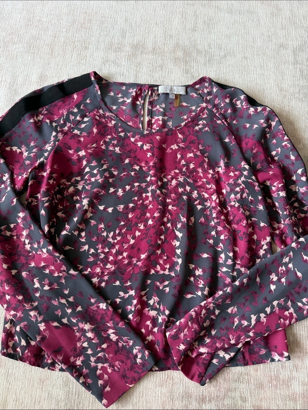 1.State Burgundy Gray Floral Blouse Small